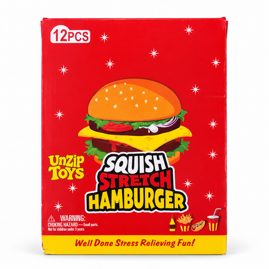 Red display box for hamburger-shaped squishy toys