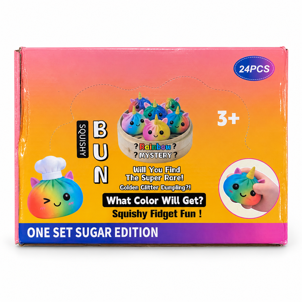 Squishy de dumpling unicornio (no es la edición Sugar) — caja exhibidora
