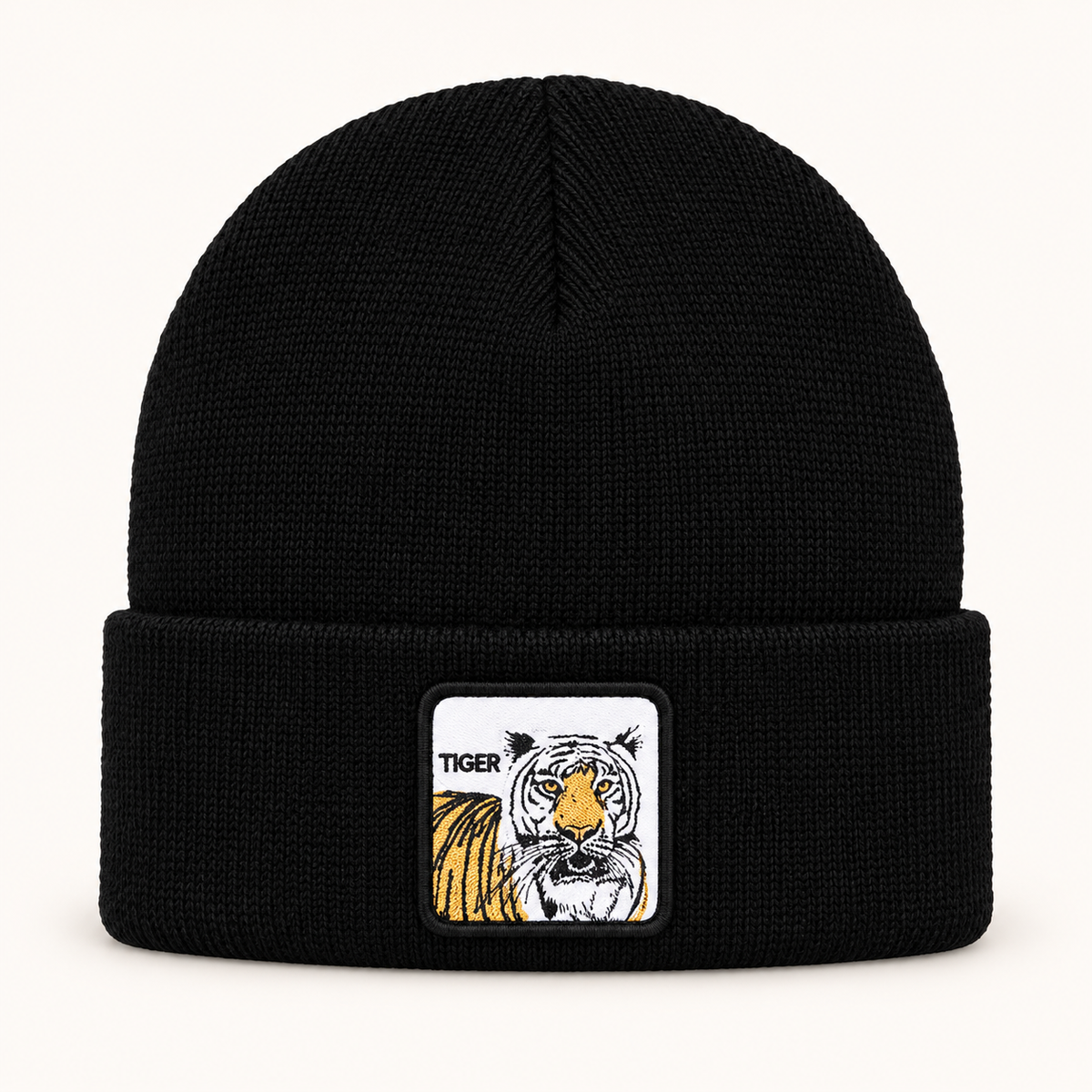 Gorros tejidos con parche de tigre — color: negro; pieza individual