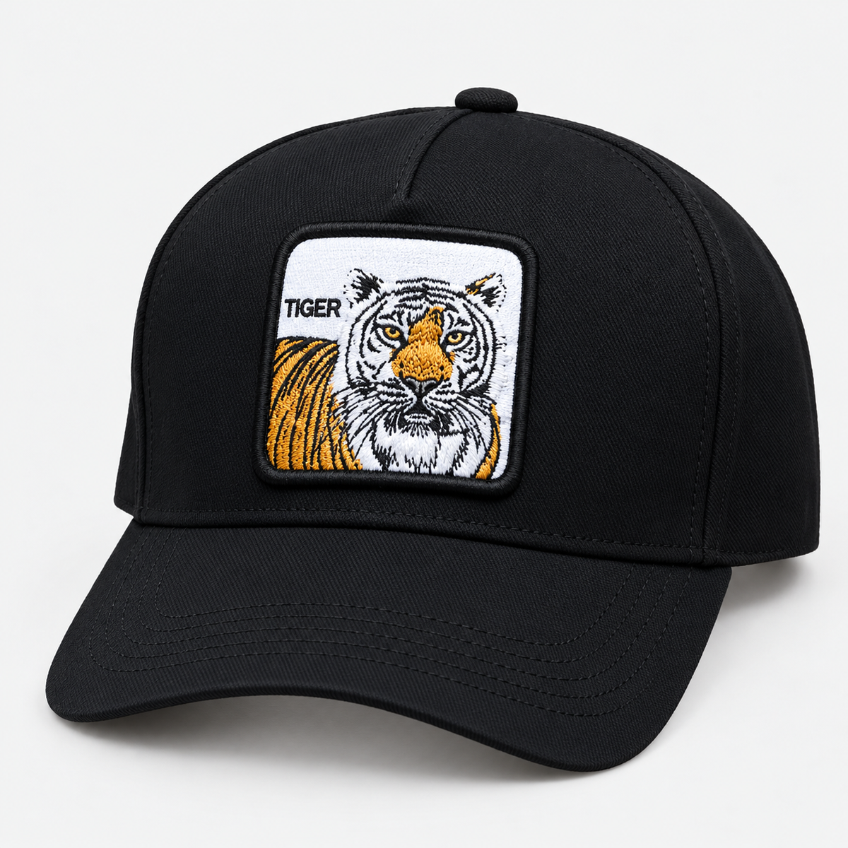 Black tiger patch baseball cap with curved brim