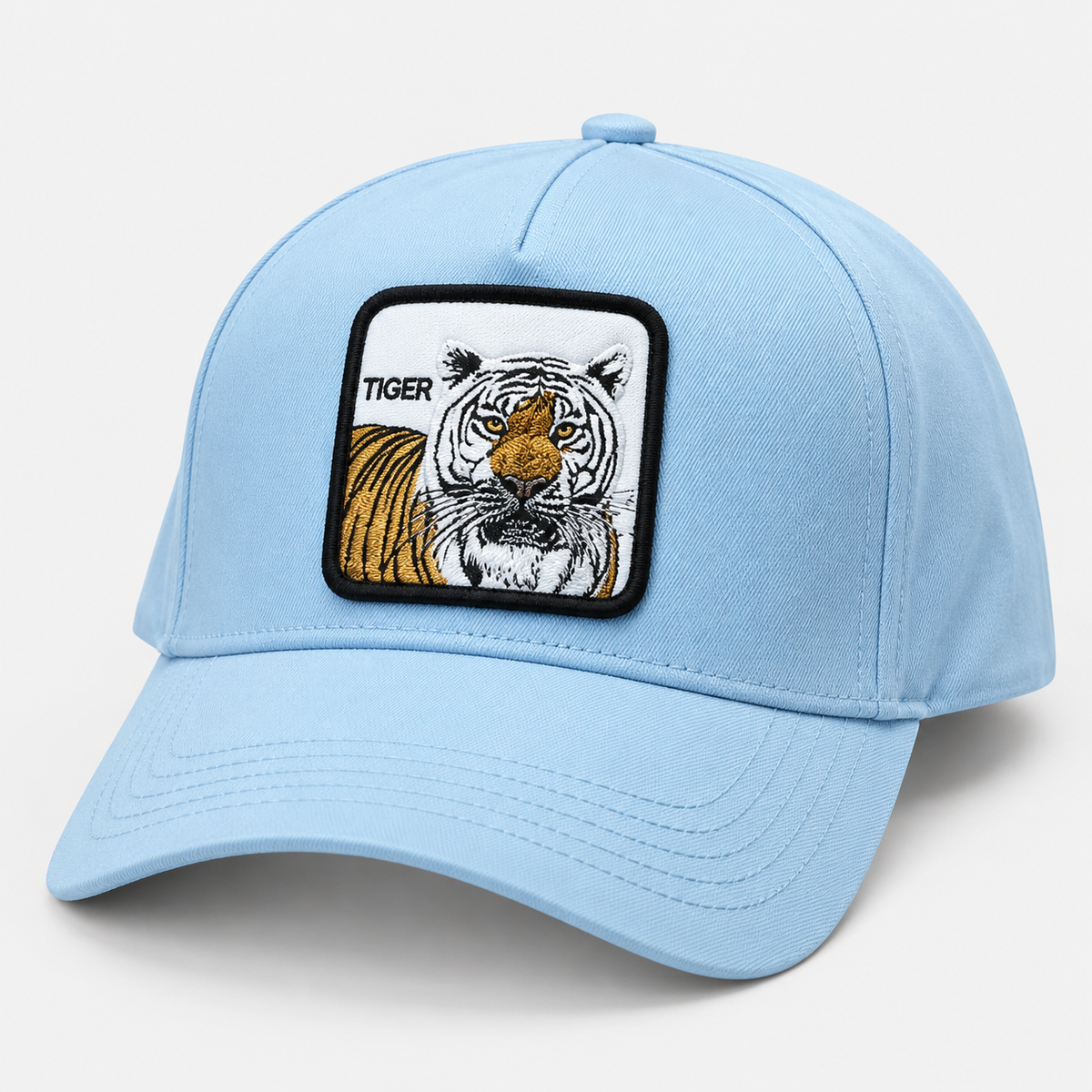 Light blue tiger patch baseball cap with curved brim