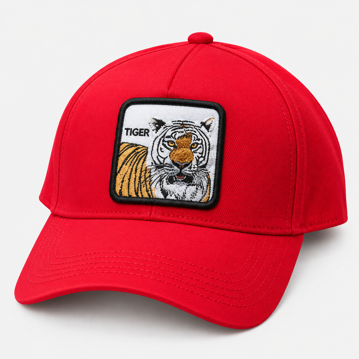 Red tiger patch baseball cap with curved brim