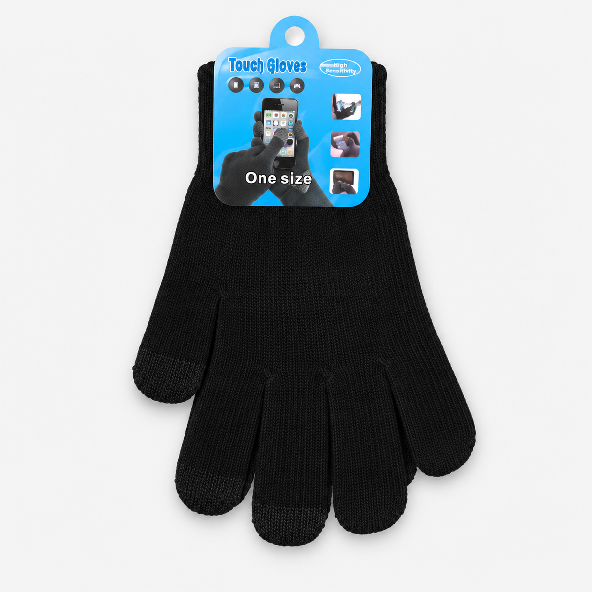 Black touchscreen knit gloves, one pair