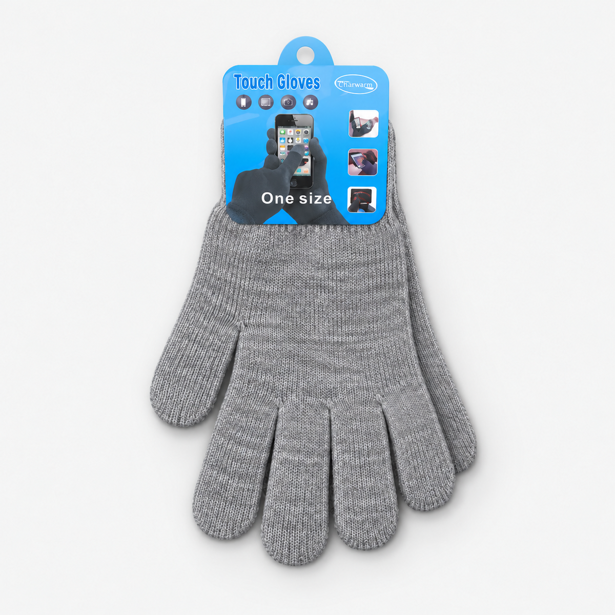 Gray touchscreen knit gloves, one pair