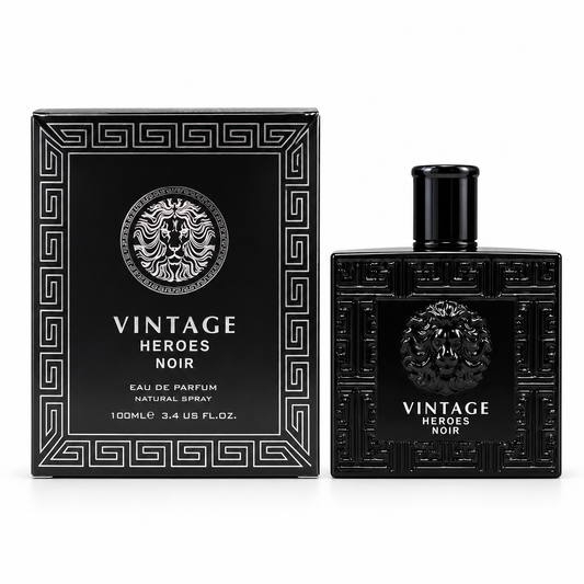 Vintage Heroes Noir 100 ml bottle and coordinating box on a white background