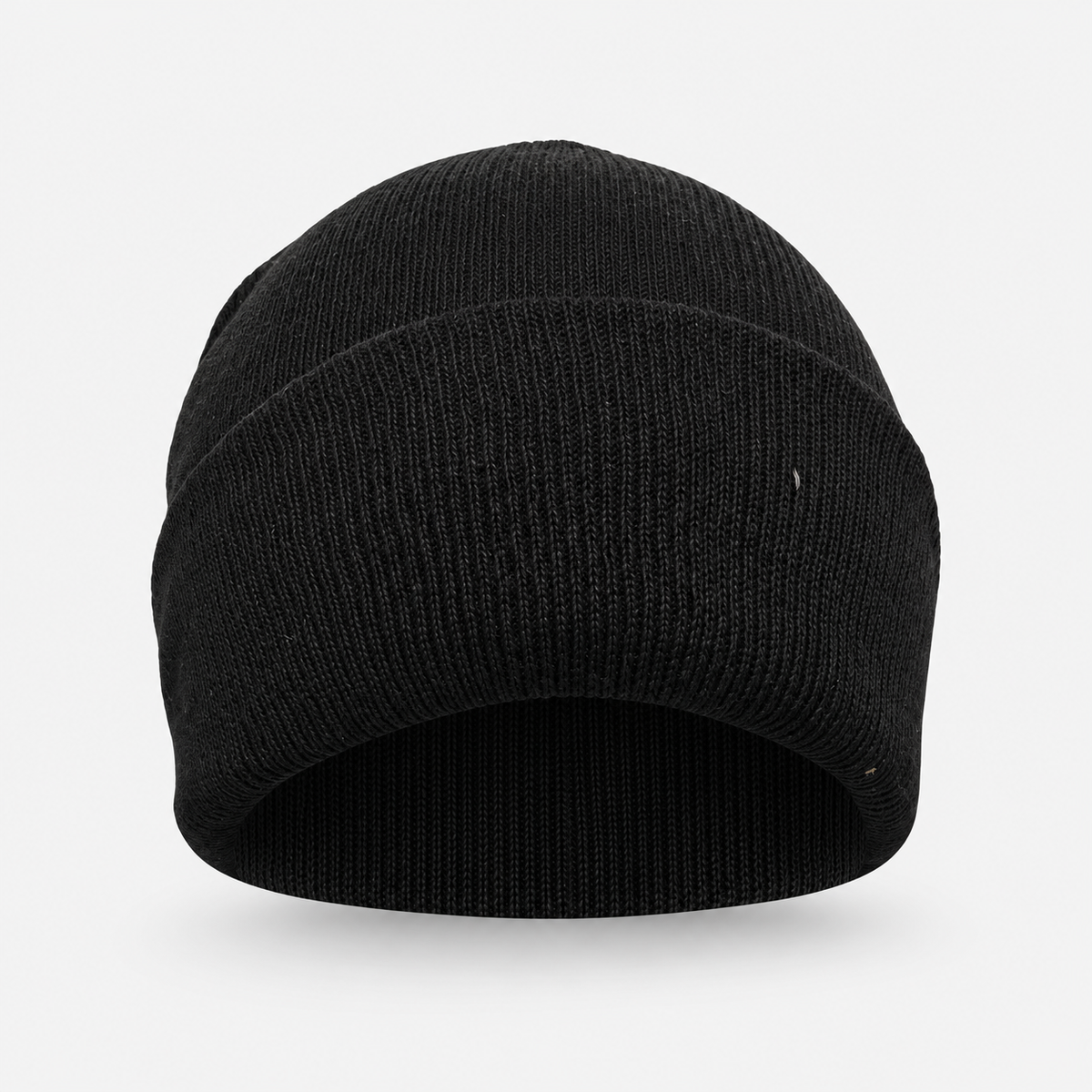 Plain black knit beanie with a wide folded cuff