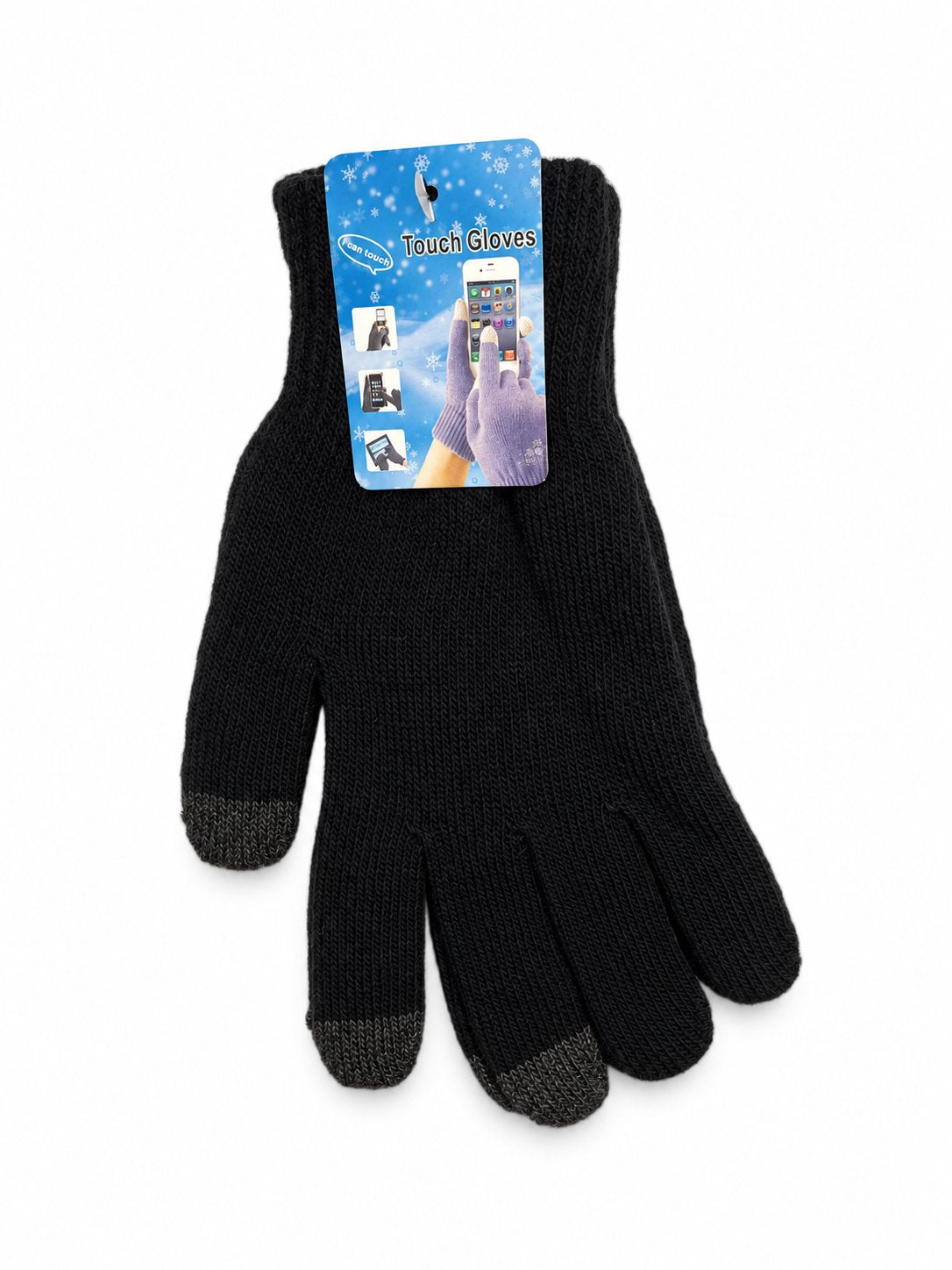 Black knit touchscreen gloves