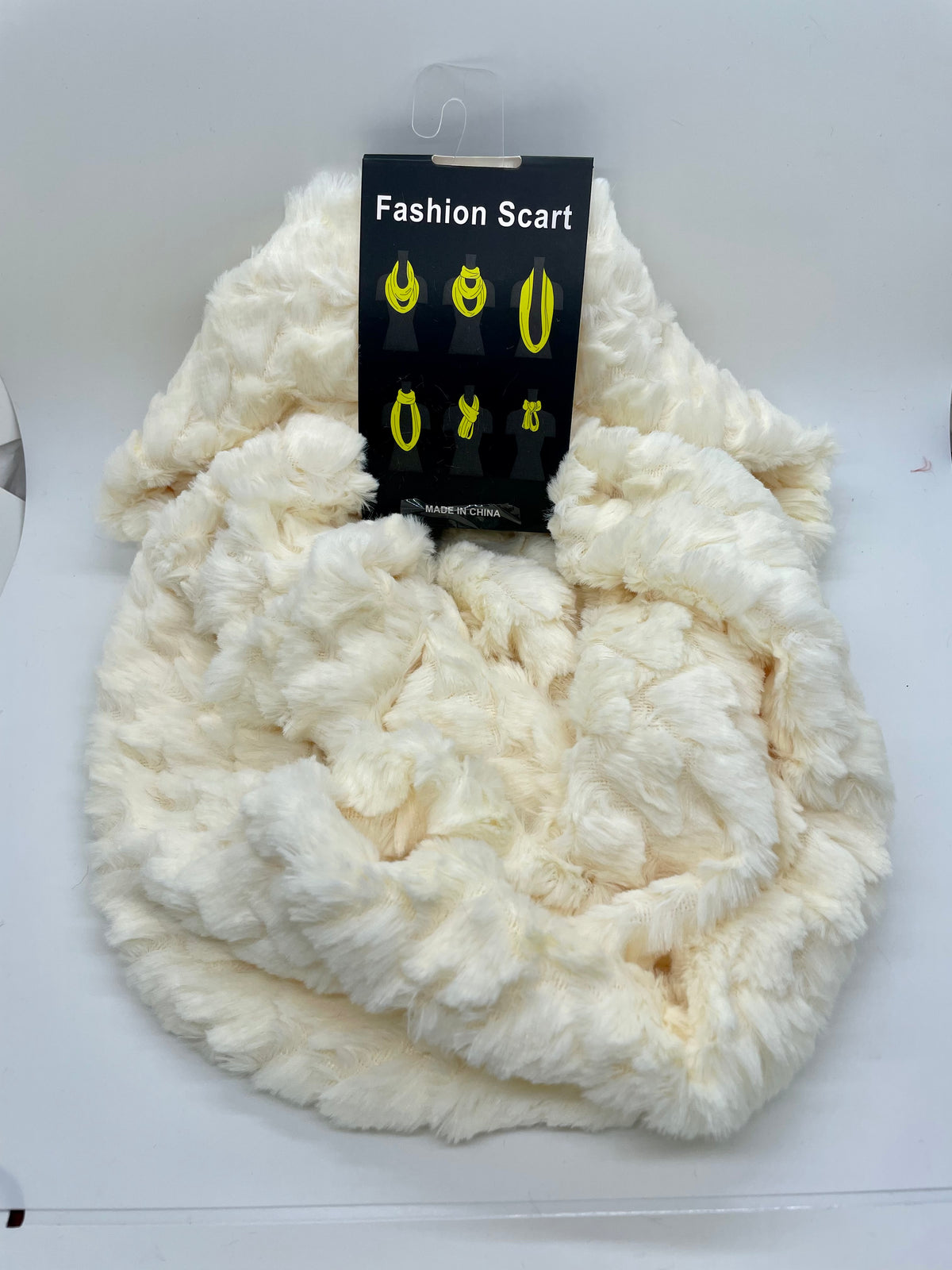 Cream plush-textured infinity scarf
