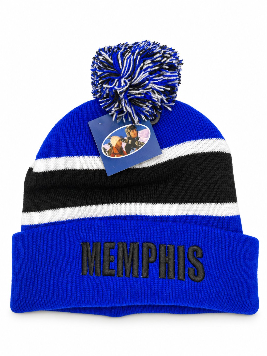 Gorros Memphis de punto grueso con pompón — color: azul