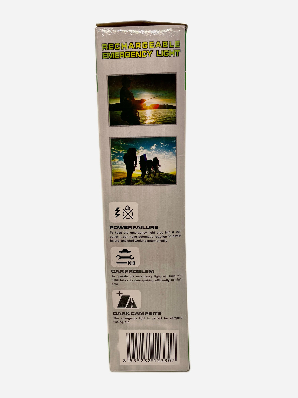 Back of flashlight packaging with product illustrations