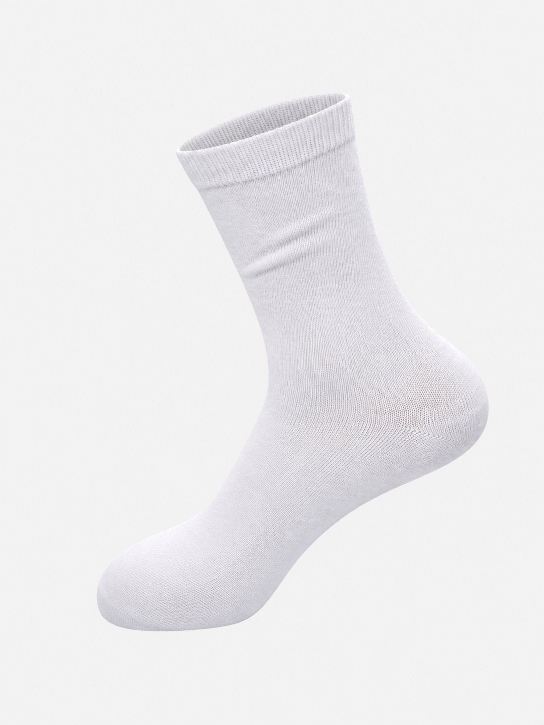 White women's crew sock with a ribbed cuff, side view