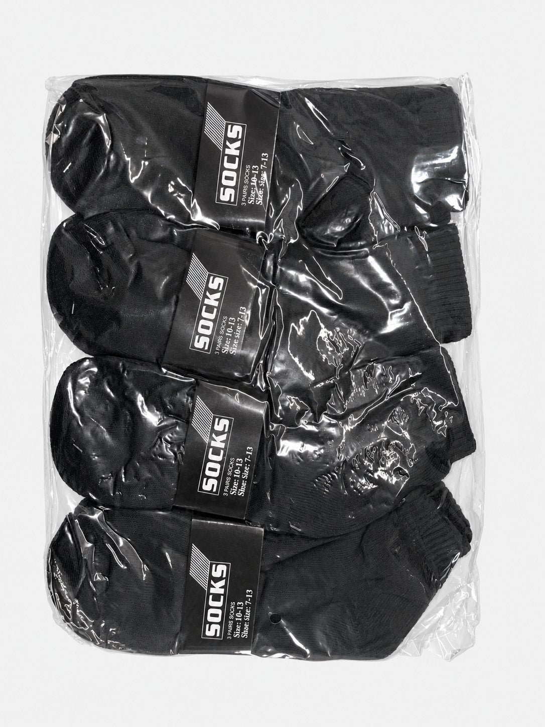 Dark men’s ankle socks in clear packaging