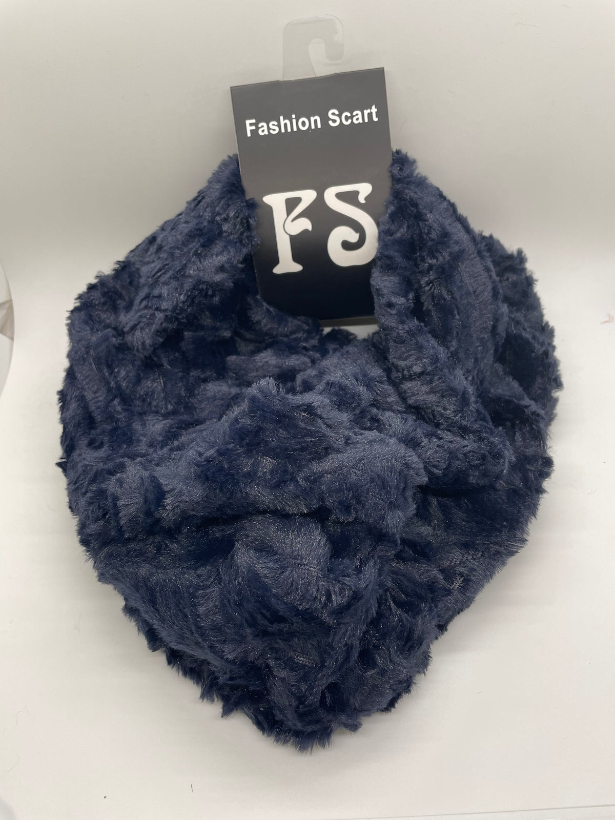 Navy plush-textured infinity scarf