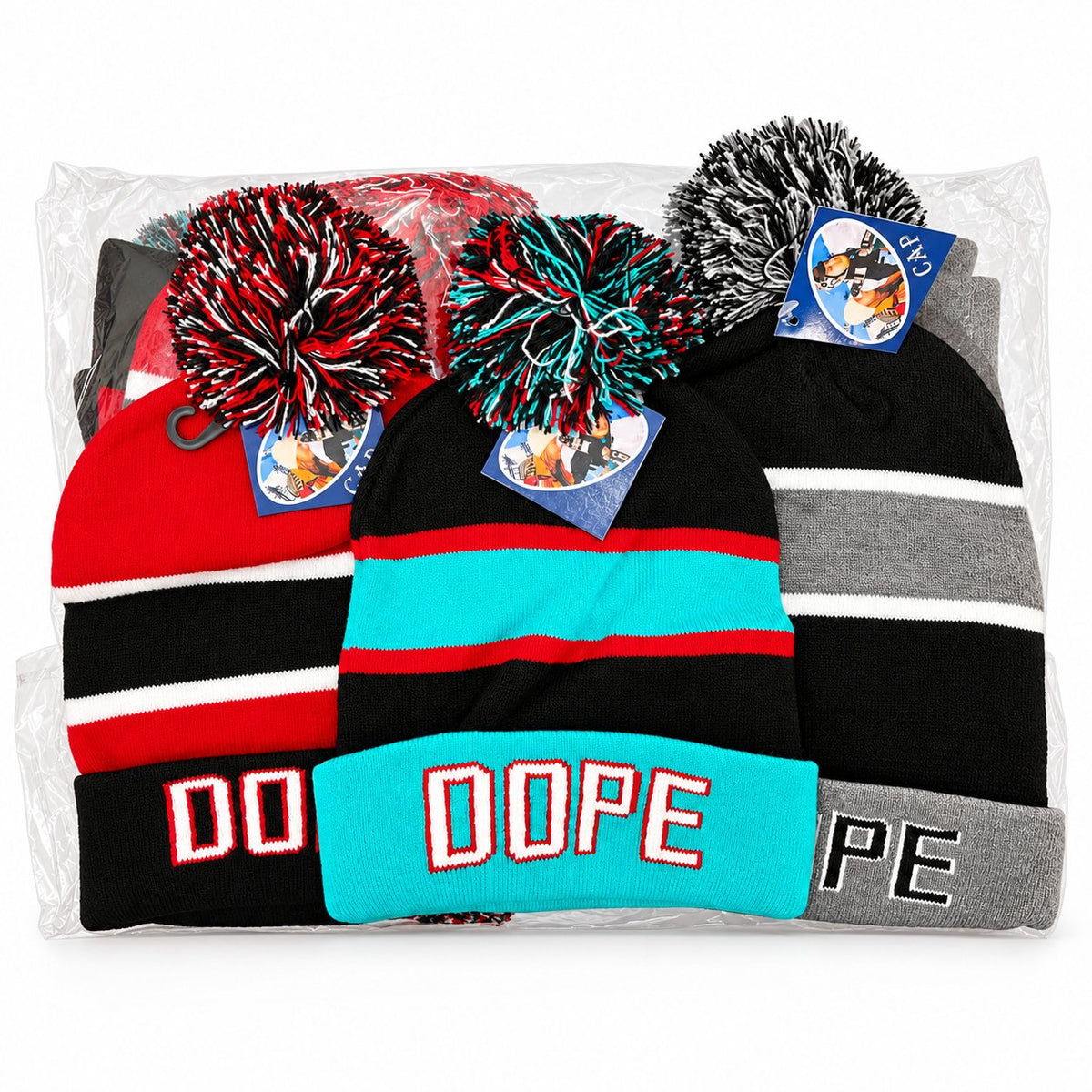 Gorros con pompón — Diseños de ciudades y palabras