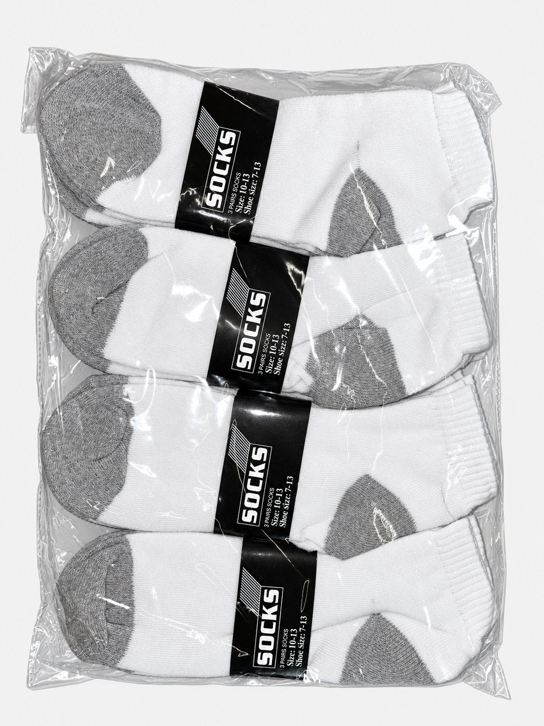 White men’s ankle socks with gray heel and toe areas