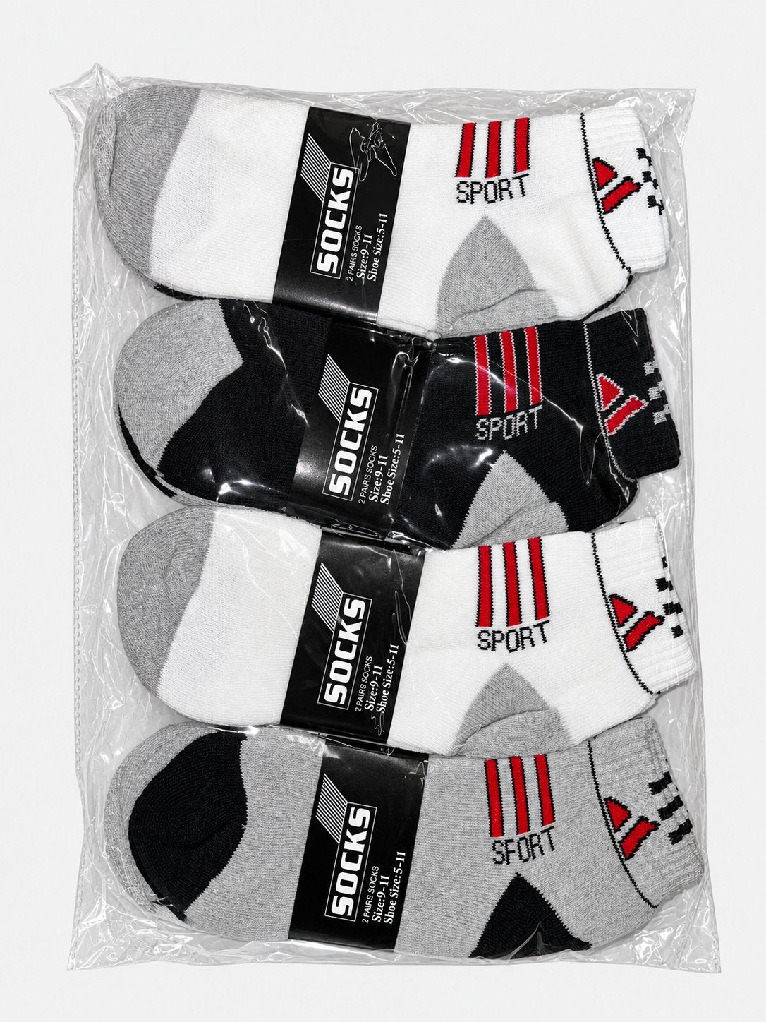 Packaged men’s ankle socks with striped sport designs