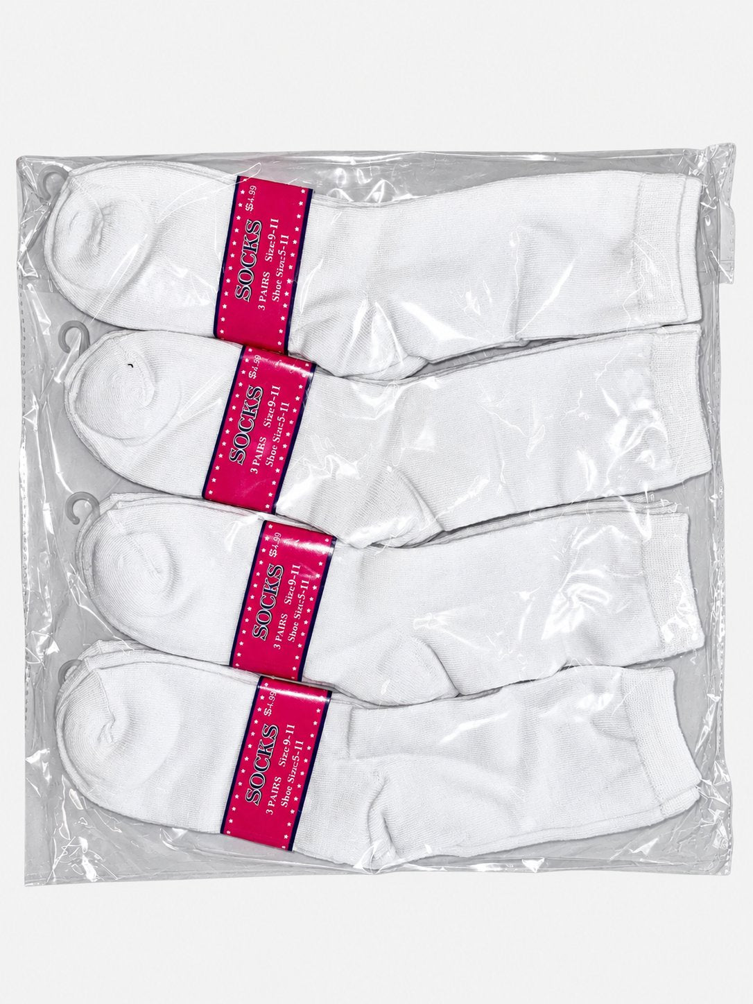 Packaged white women’s crew socks