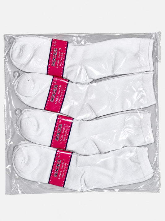 Packaged white women’s crew socks