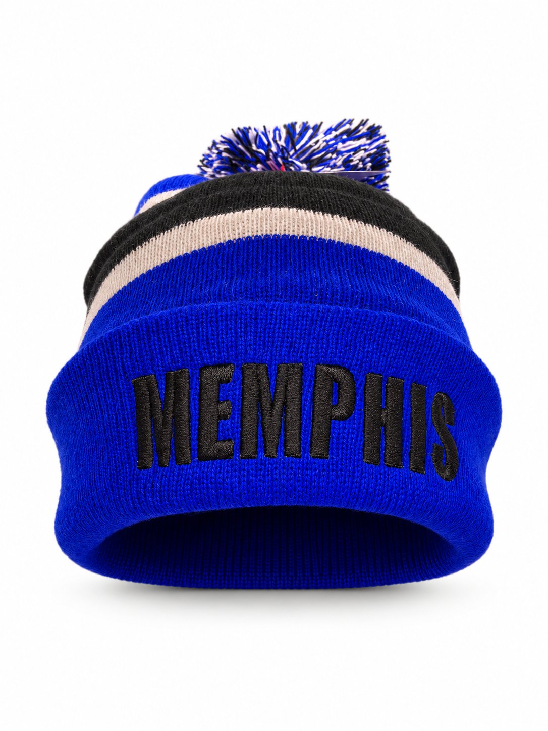 Gorros Memphis de punto grueso con pompón — color: azul