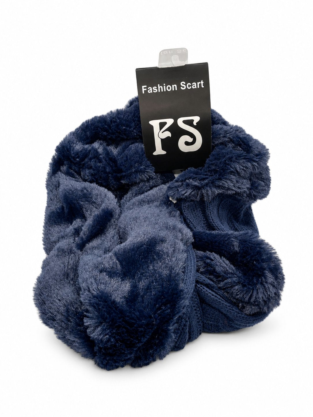 Navy infinity scarf with contrasting textures