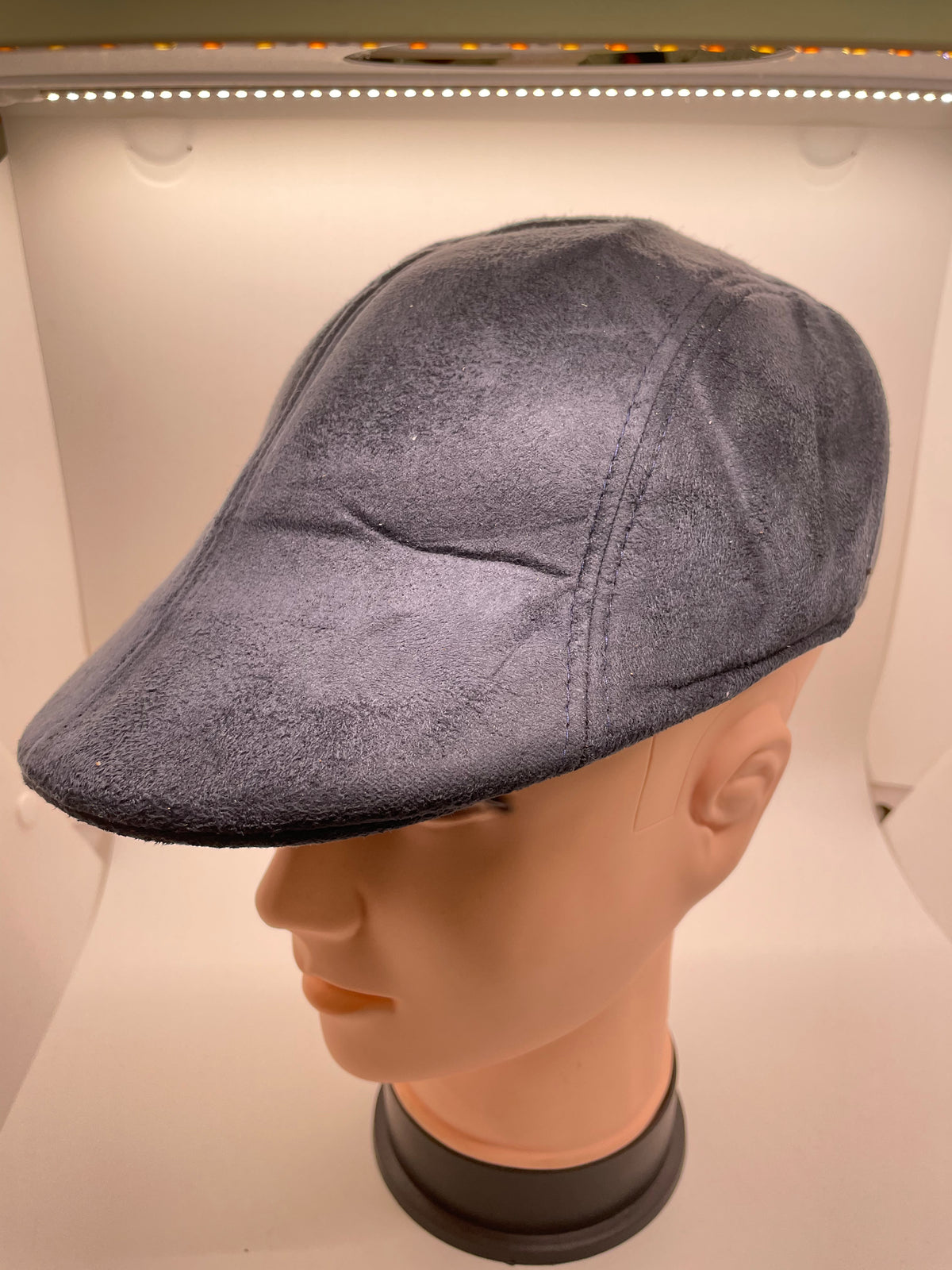 Gray flat hat with short brim