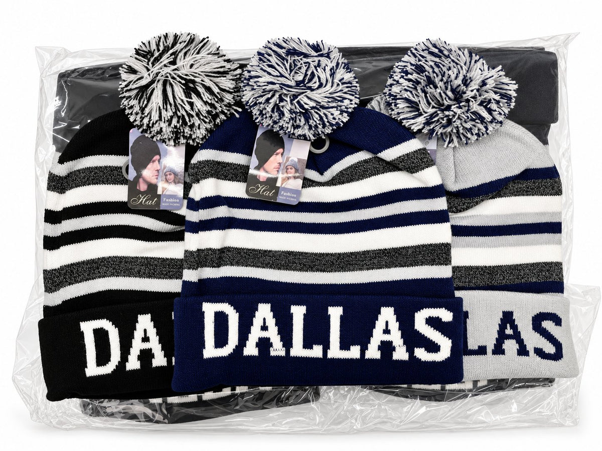 Gorros con pompón — Diseños de ciudades y palabras