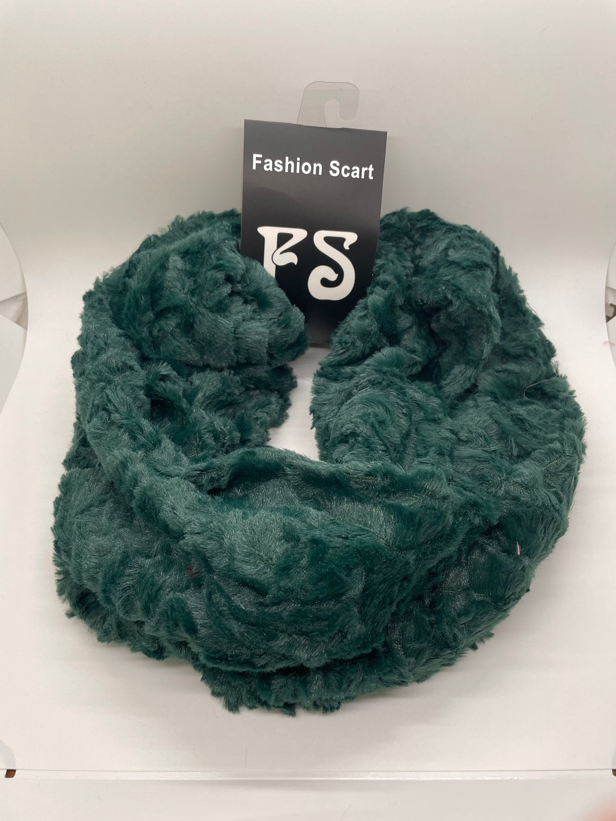 Dark green plush-textured infinity scarf
