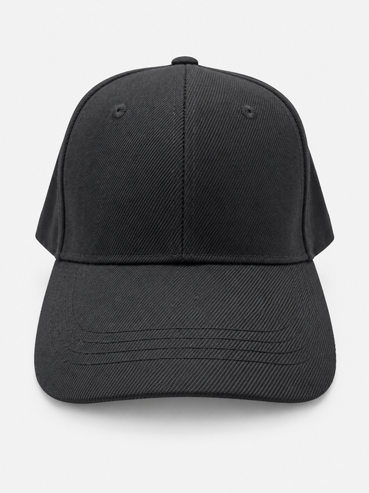 Black plain baseball hat with curved brim
