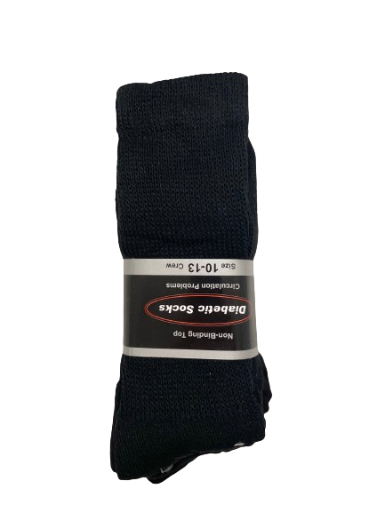 Black diabetic socks with product label