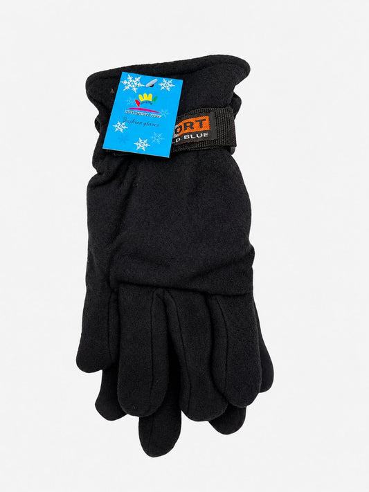 Black winter gloves with wrist straps