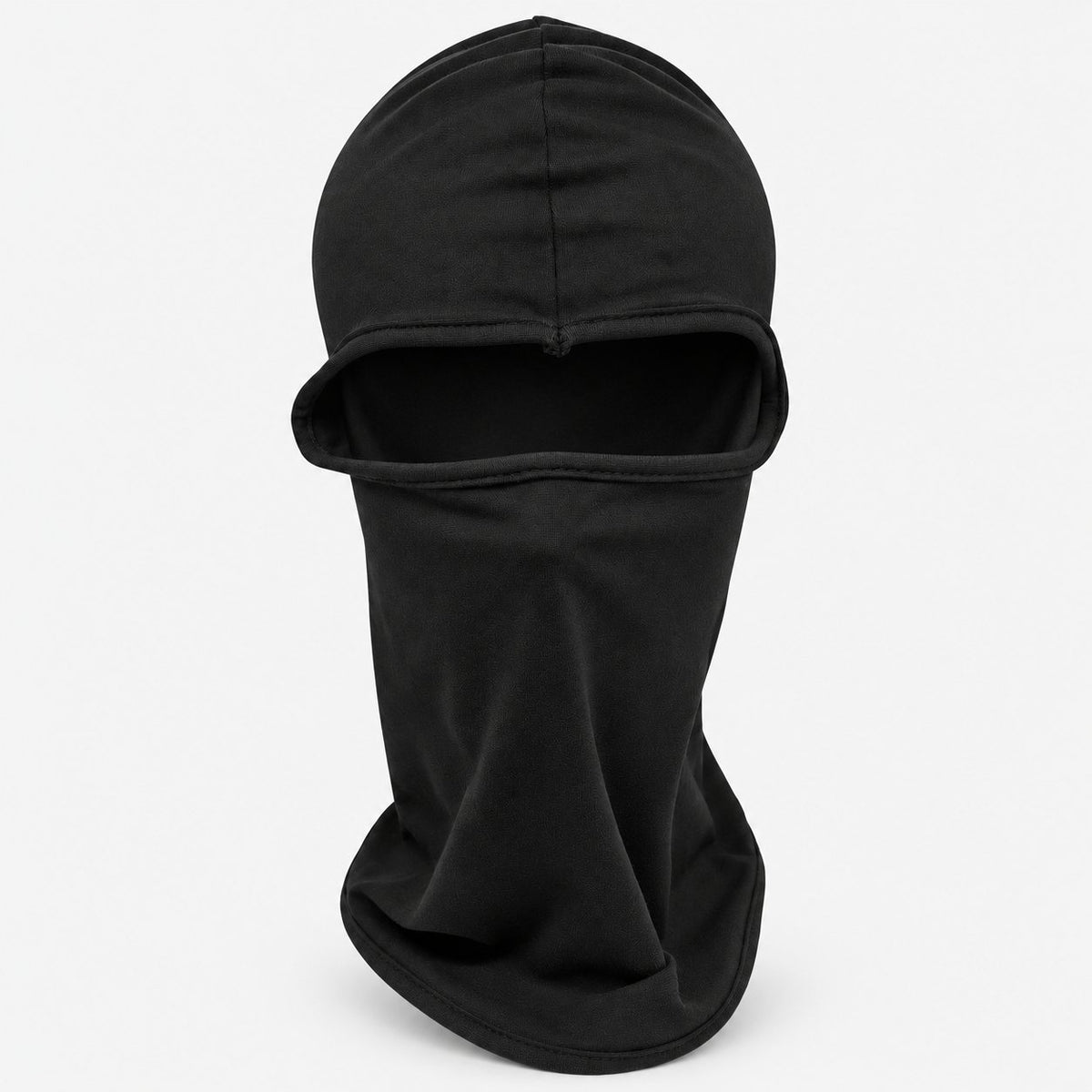 Black ninja-style face covering with a single eye opening, front view