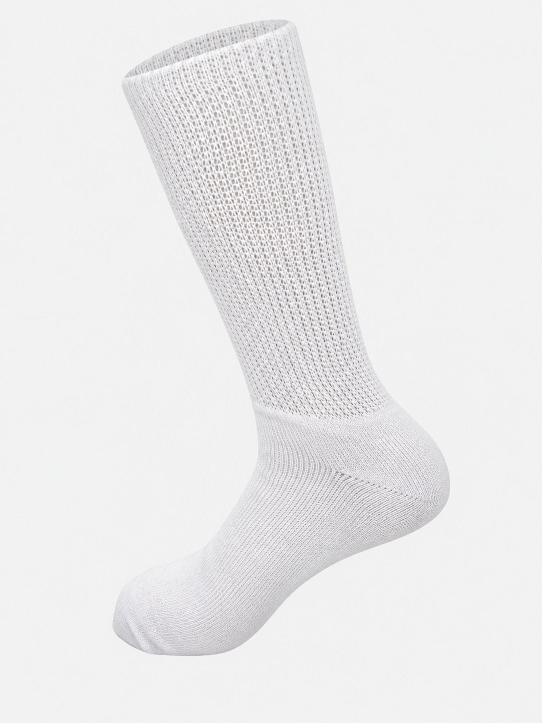 White diabetic sock with a ribbed leg, side view