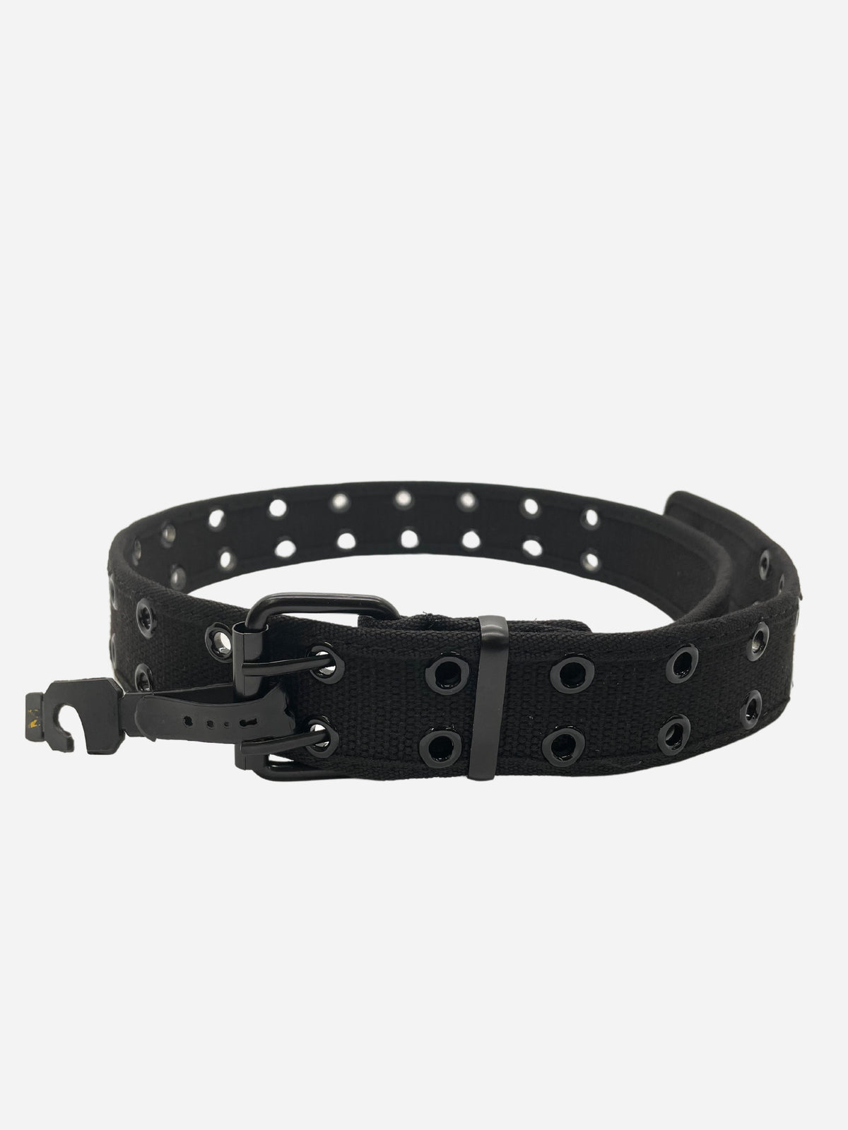 Black belt with double rows of eyelets and buckle